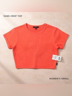 Vans Ribbed Crop Top Womens Small Coral Orange Fitted Short Sleeve Casual